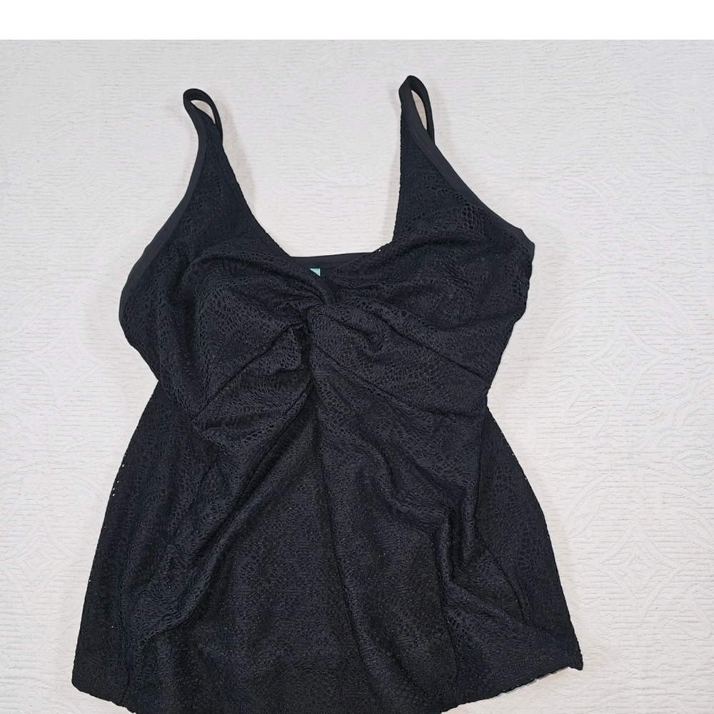 Black Lace Swim Cami with Twist Front